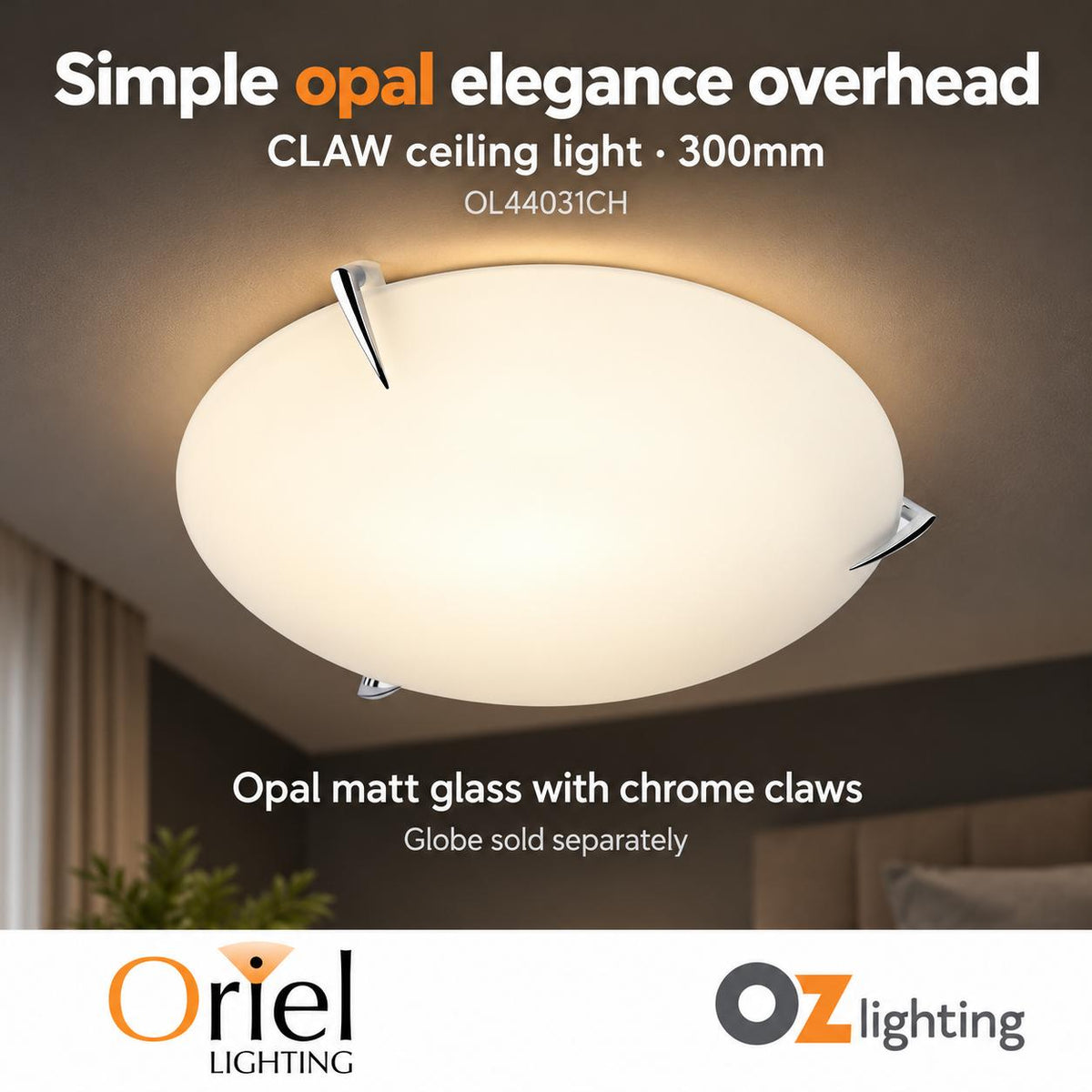 Oriel CLAW Oyster Ceiling Light - 1/2 Light-Oriel Lighting-Ozlighting.com.au