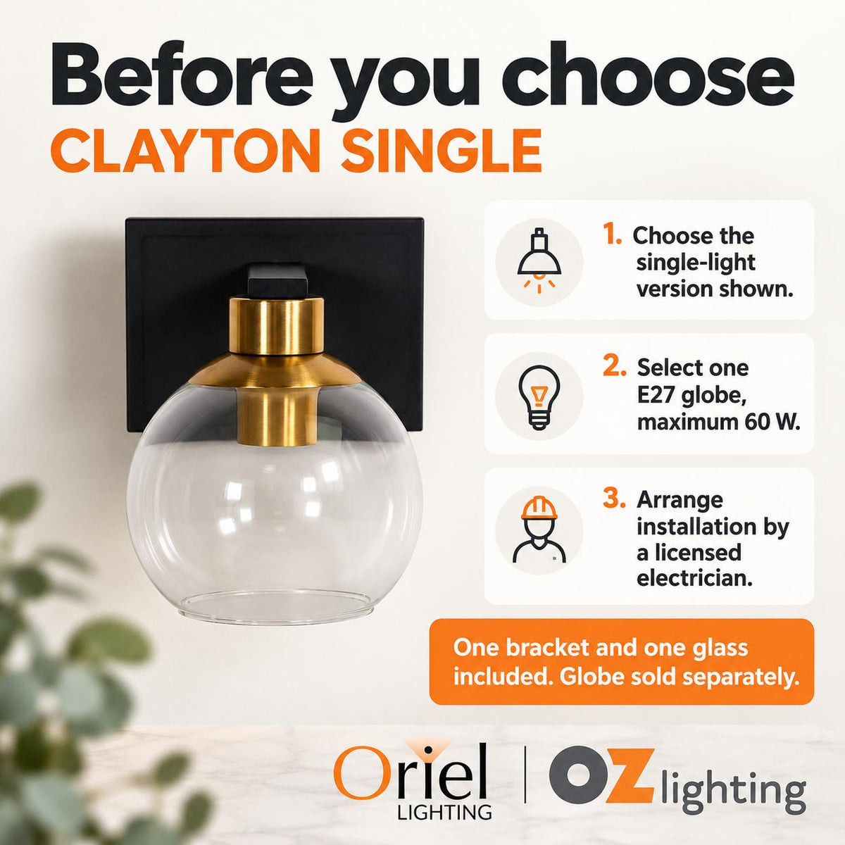 Oriel CLAYTON Wall Light - Max. 60W-Oriel Lighting-Ozlighting.com.au