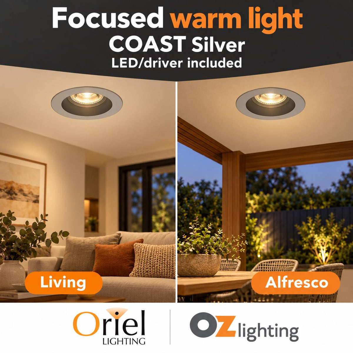 Oriel COAST LED Downlight - 6W, Single Colour Deep Face, 3000K, Silver-Oriel Lighting-Ozlighting.com.au
