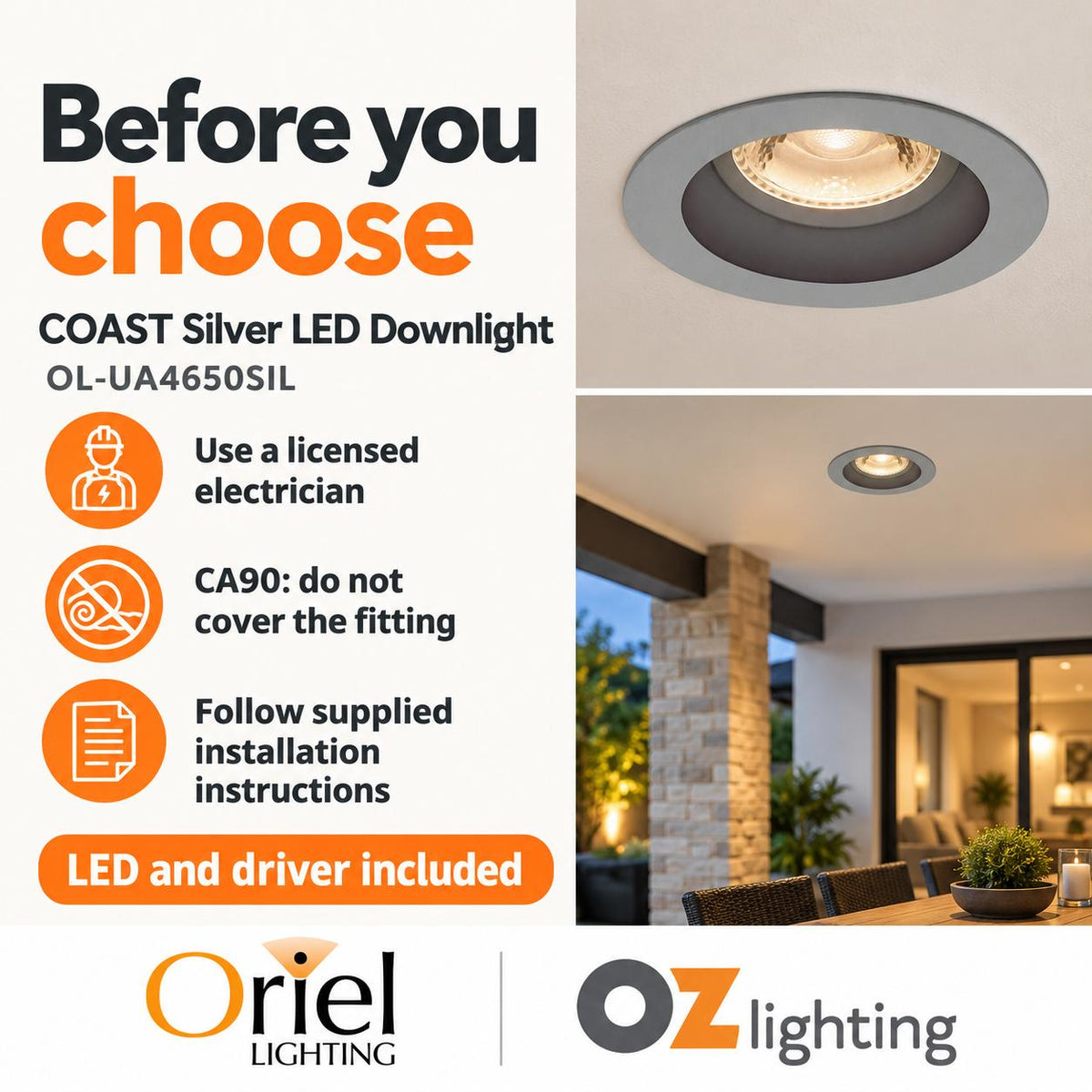 Oriel COAST LED Downlight - 6W, Single Colour Deep Face, 3000K, Silver-Oriel Lighting-Ozlighting.com.au