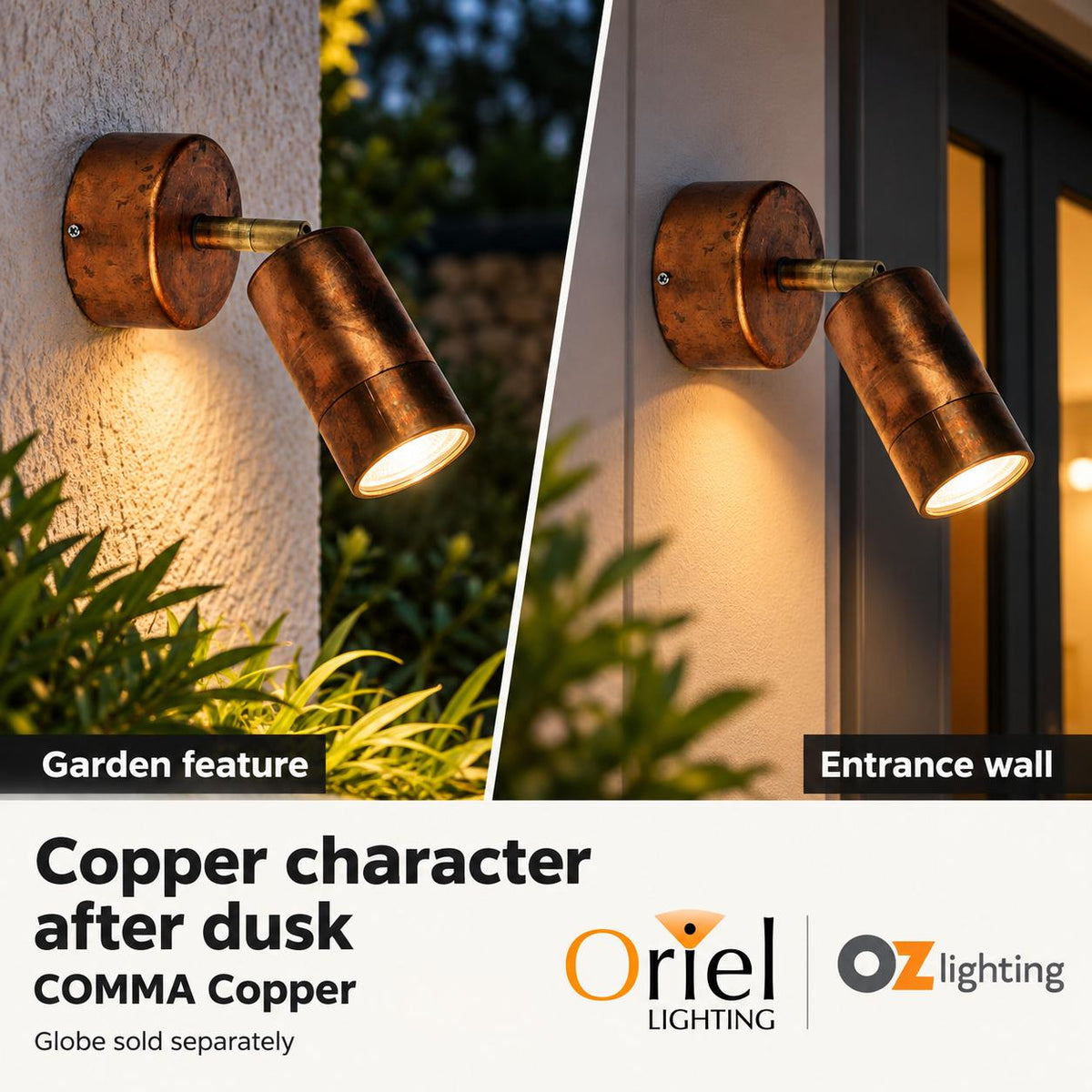 Oriel COMMA Outdoor Spotlight - Raw Copper & Brass Adjustable, IP44-Oriel Lighting-Ozlighting.com.au