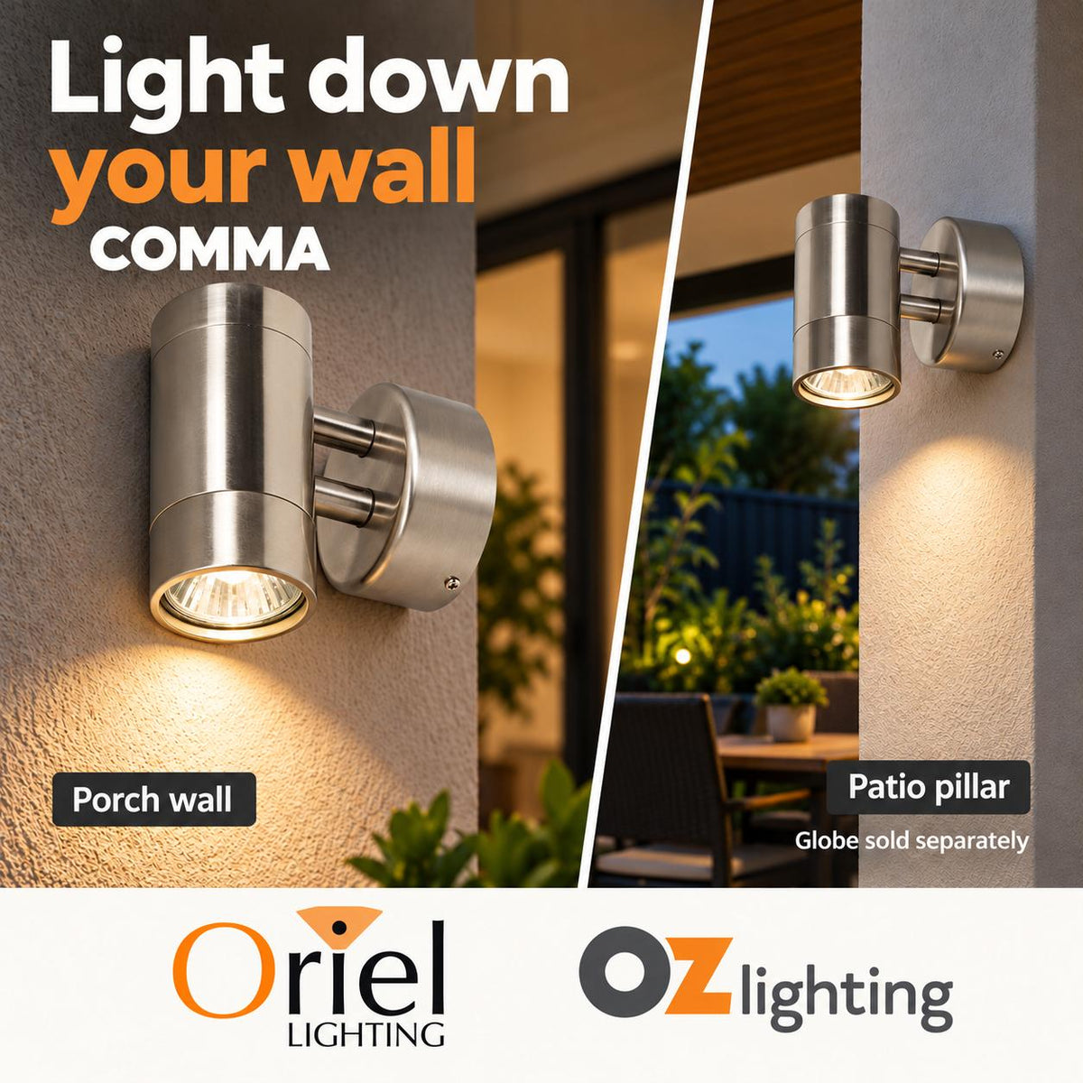 Oriel COMMA Outdoor Wall Light - Spotlight, IP44-Oriel Lighting-Ozlighting.com.au