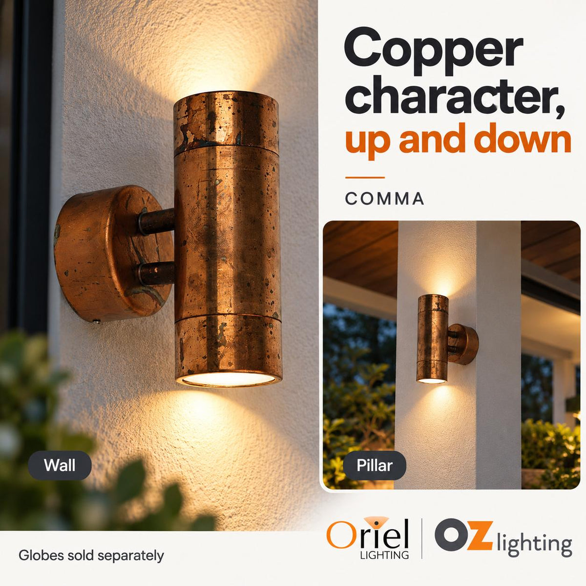 Oriel COMMA Up/Down Outdoor Wall Light - IP44-Oriel Lighting-Ozlighting.com.au