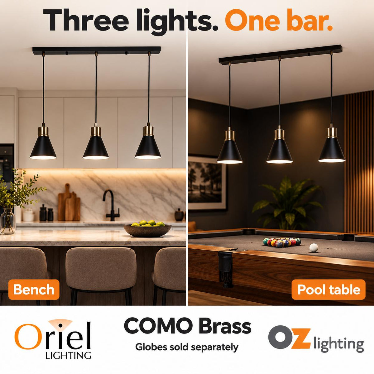 Oriel COMO Pendant - 3 Light Bar-Oriel Lighting-Ozlighting.com.au