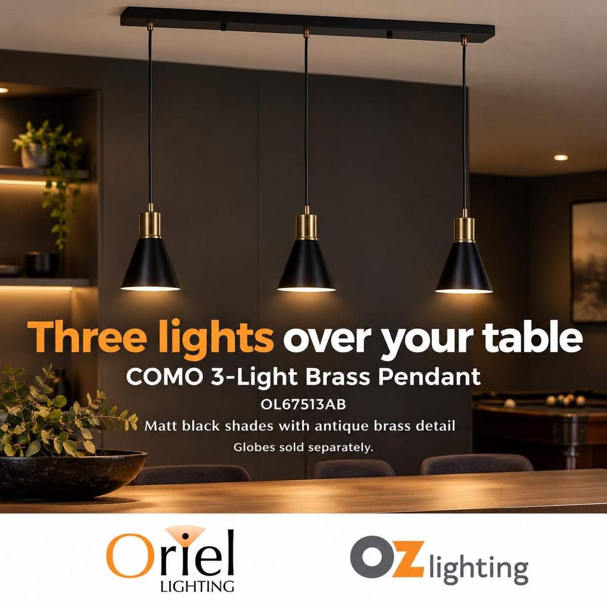 Oriel COMO Pendant - 3 Light Bar-Oriel Lighting-Ozlighting.com.au