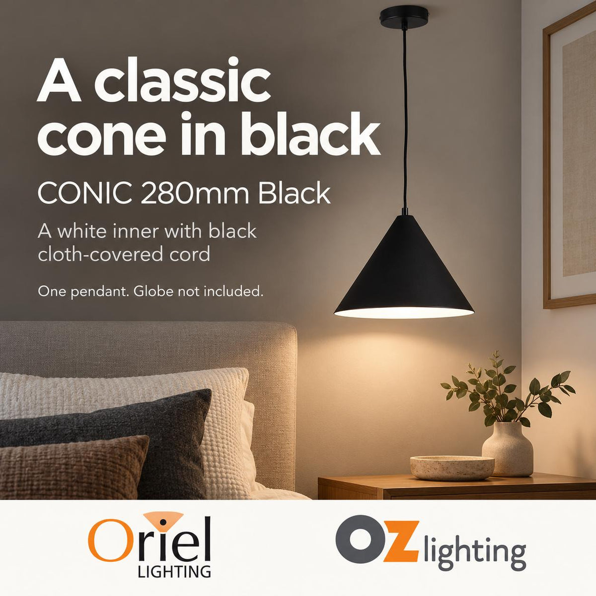 Oriel CONIC Pendant - 1 Light Stylish Conical-Oriel Lighting-Ozlighting.com.au