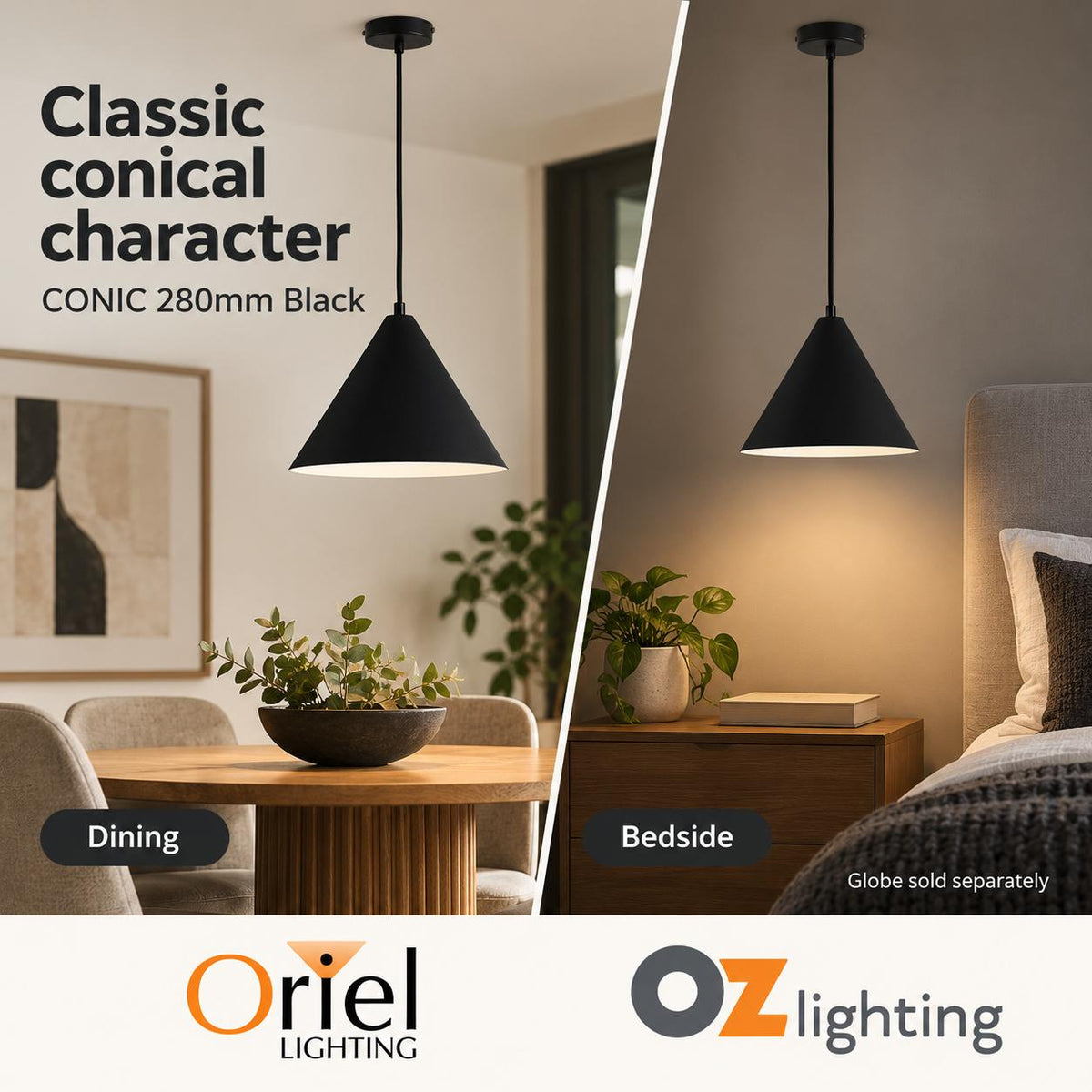 Oriel CONIC Pendant - 1 Light Stylish Conical-Oriel Lighting-Ozlighting.com.au
