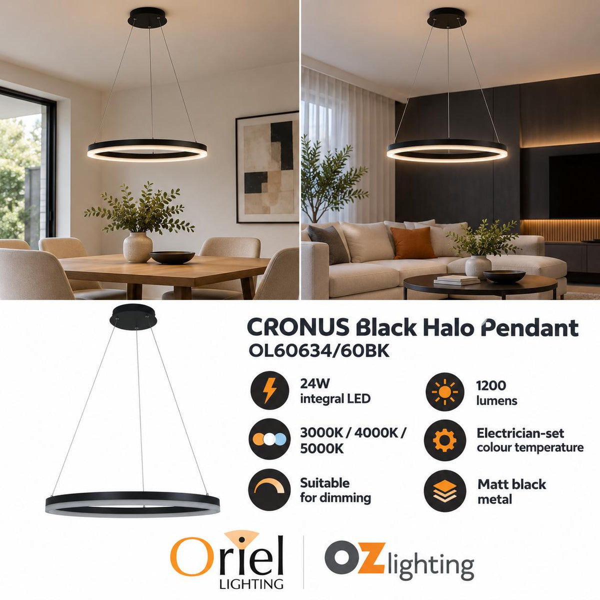 Oriel CRONUS Pendant - 1 Light Halo-Oriel Lighting-Ozlighting.com.au