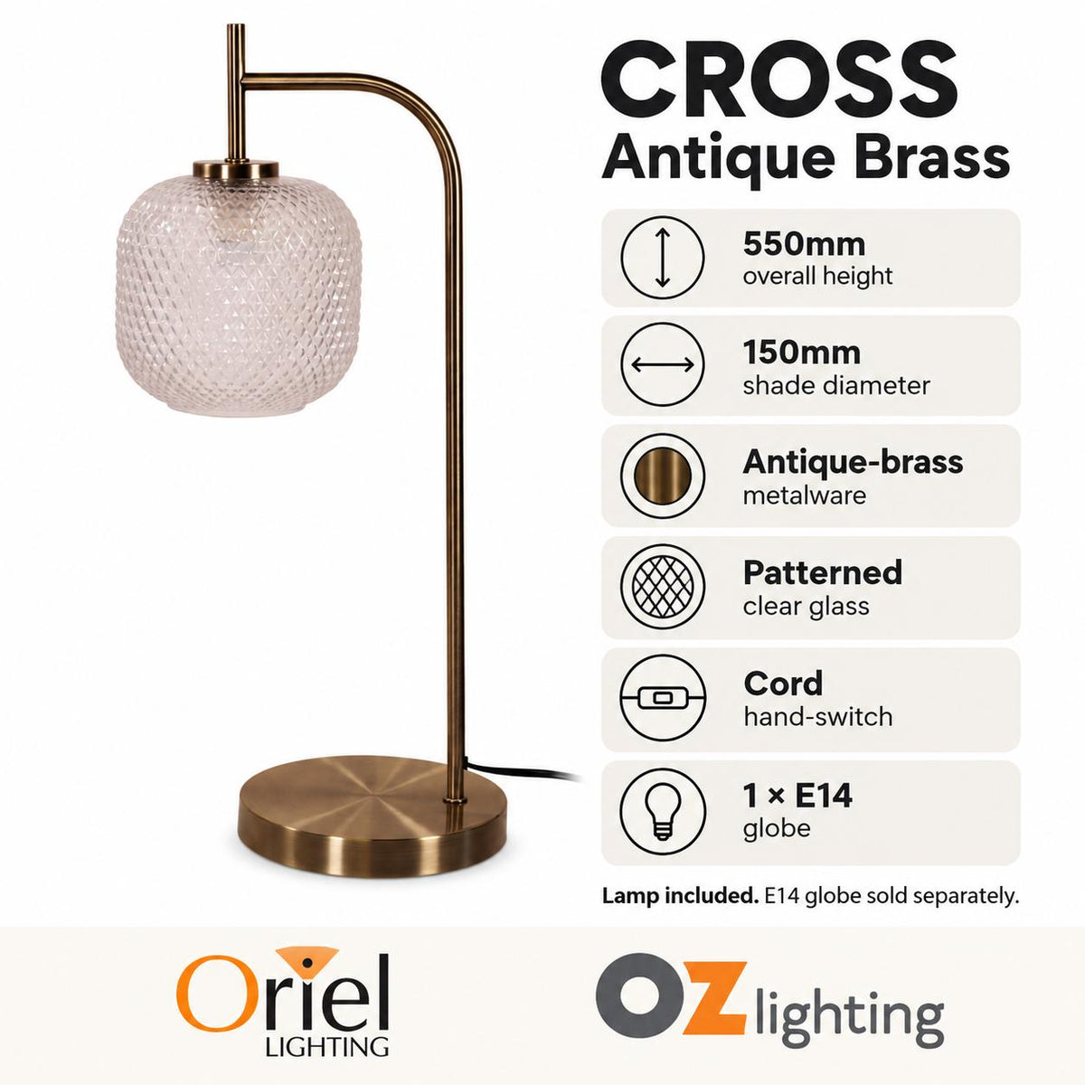 Oriel CROSS Task Lamp - Max. 42W, Decorative-Oriel Lighting-Ozlighting.com.au