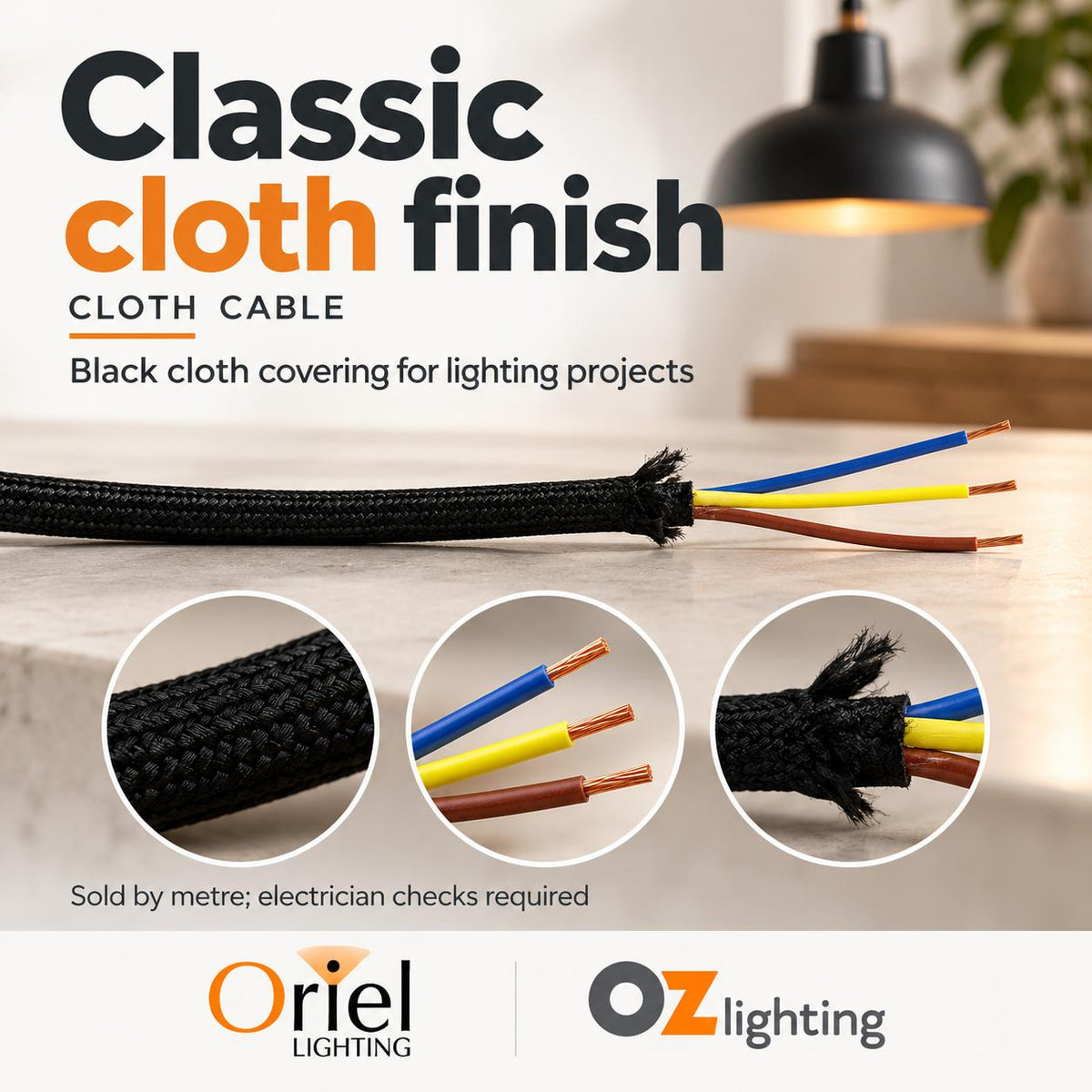Oriel Cable - 2/3 Core, Cloth-Oriel Lighting-Ozlighting.com.au
