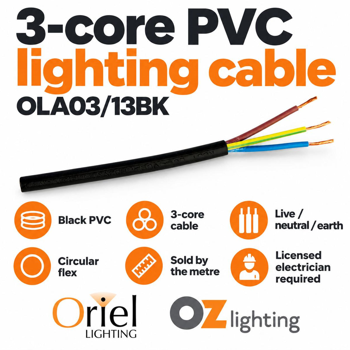 Oriel Cable - 3-Core, PVC-Oriel Lighting-Ozlighting.com.au