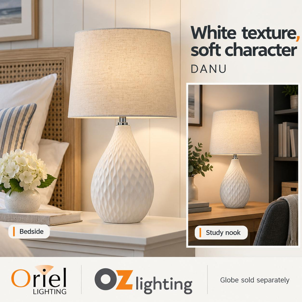 Oriel DANU Table Lamp - Ceramic, with Shade-Oriel Lighting-Ozlighting.com.au