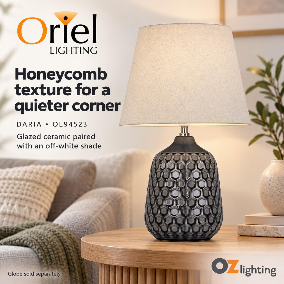 Oriel DARIA Table Lamp - Ceramic, with Shade-Oriel Lighting-Ozlighting.com.au