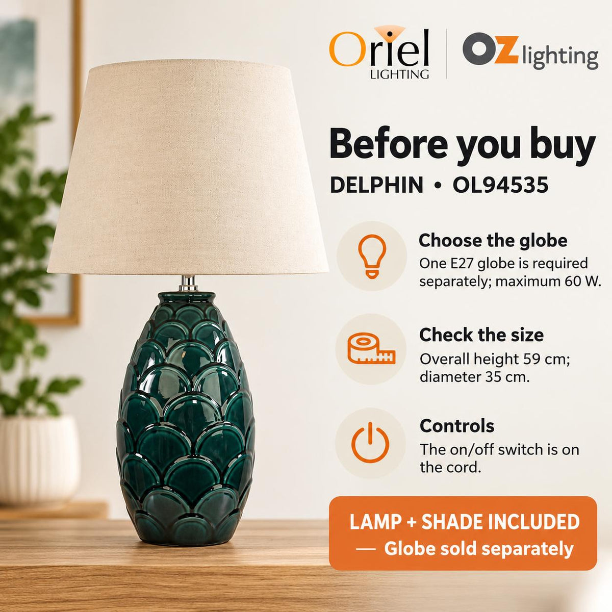 Oriel DELPHIN Table Lamp - Textured Ceramic-Oriel Lighting-Ozlighting.com.au