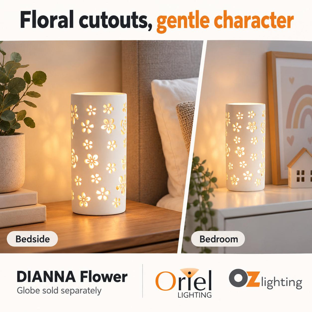 Oriel DIANNA Lamp - 25W, Ceramic, with Floral Or Astral Pattern-Oriel Lighting-Ozlighting.com.au