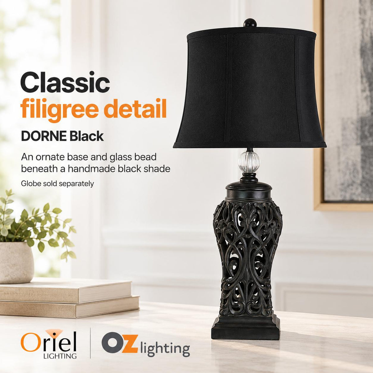 Oriel DORNE Table Lamp - Harp Shade, E27-Oriel Lighting-Ozlighting.com.au