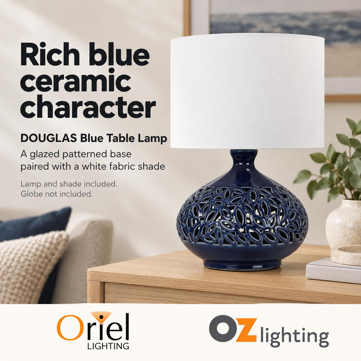 Oriel DOUGLAS Table Lamp - Ceramic, with Shade-Oriel Lighting-Ozlighting.com.au