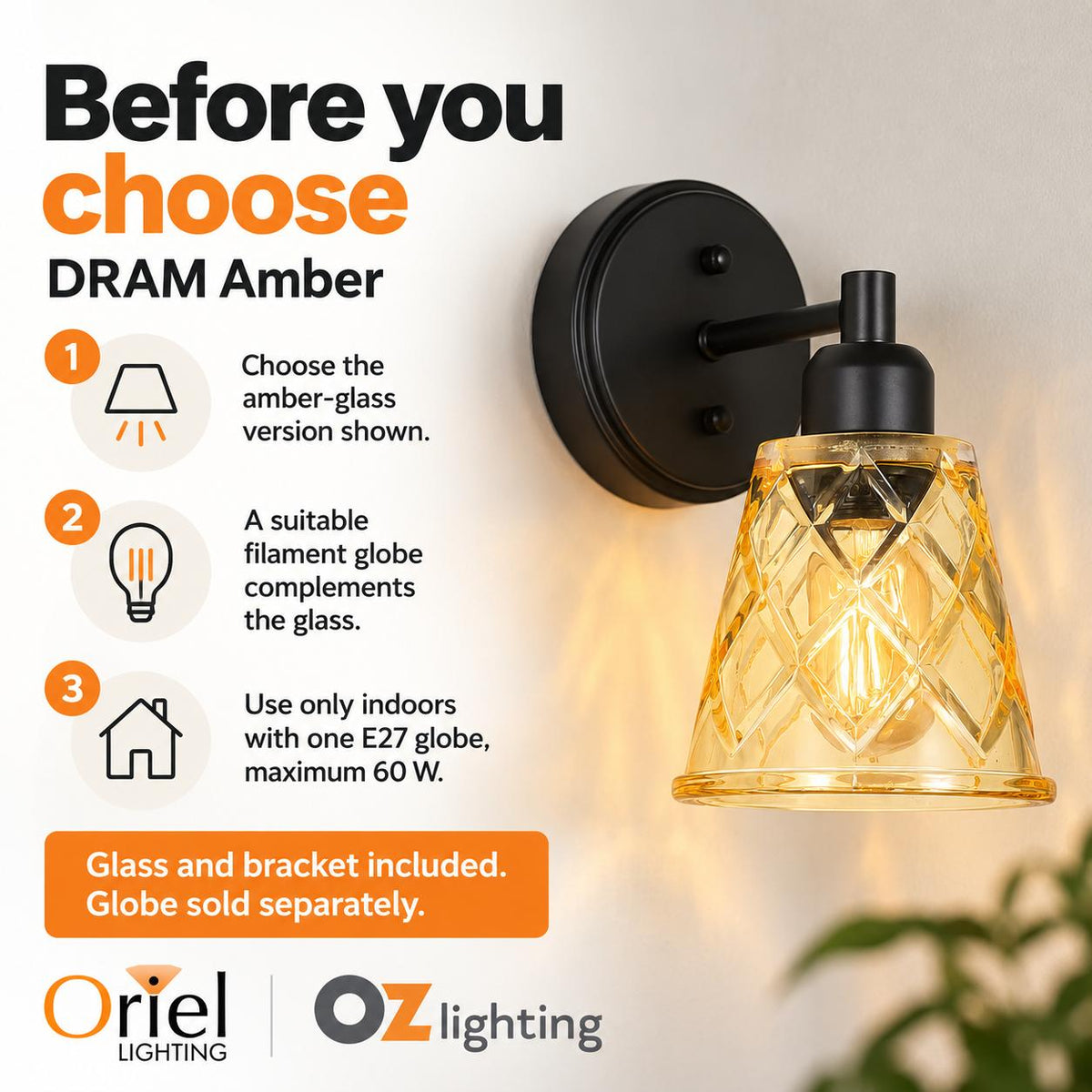 Oriel DRAM Wall Light - Cut Glass Satin Black-Oriel Lighting-Ozlighting.com.au
