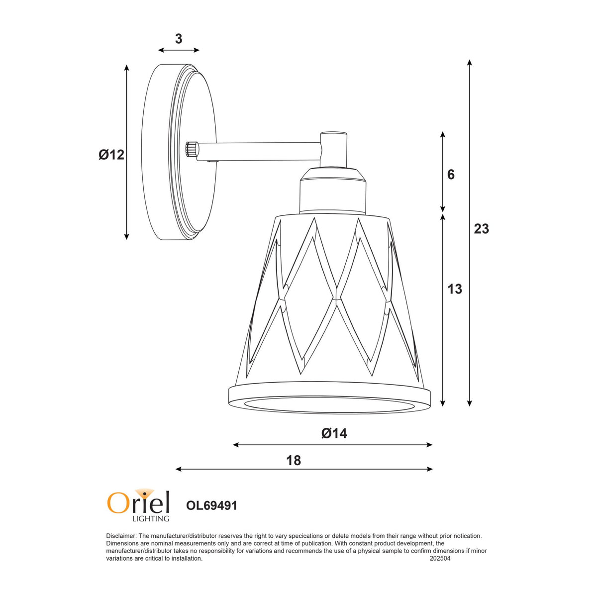 Oriel DRAM Wall Light Cut Glass Satin Black-Oriel Lighting-Ozlighting.com.au