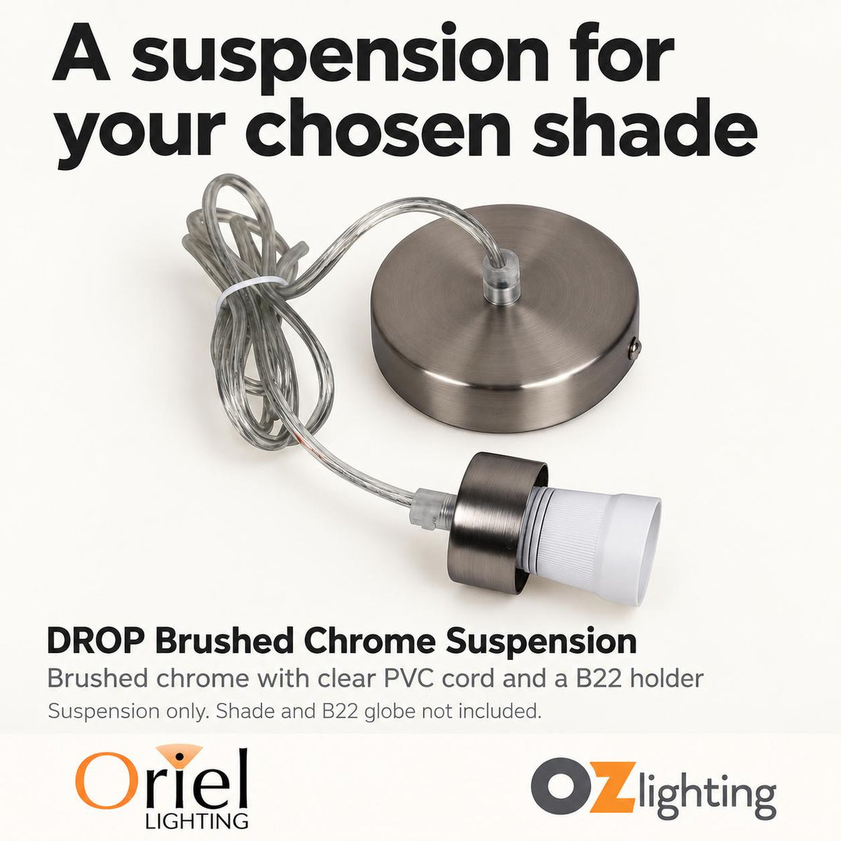 Oriel DROP Pendant - 1 Light Single Cord Suspension Cable-Oriel Lighting-Ozlighting.com.au