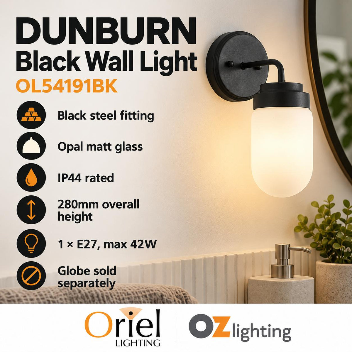 Oriel DUNBURN Wall Light - Max. 42W-Oriel Lighting-Ozlighting.com.au