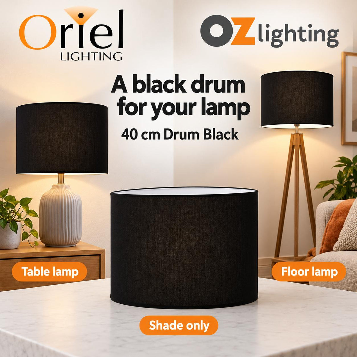 Oriel Drum Shade - 40cm-Oriel Lighting-Ozlighting.com.au
