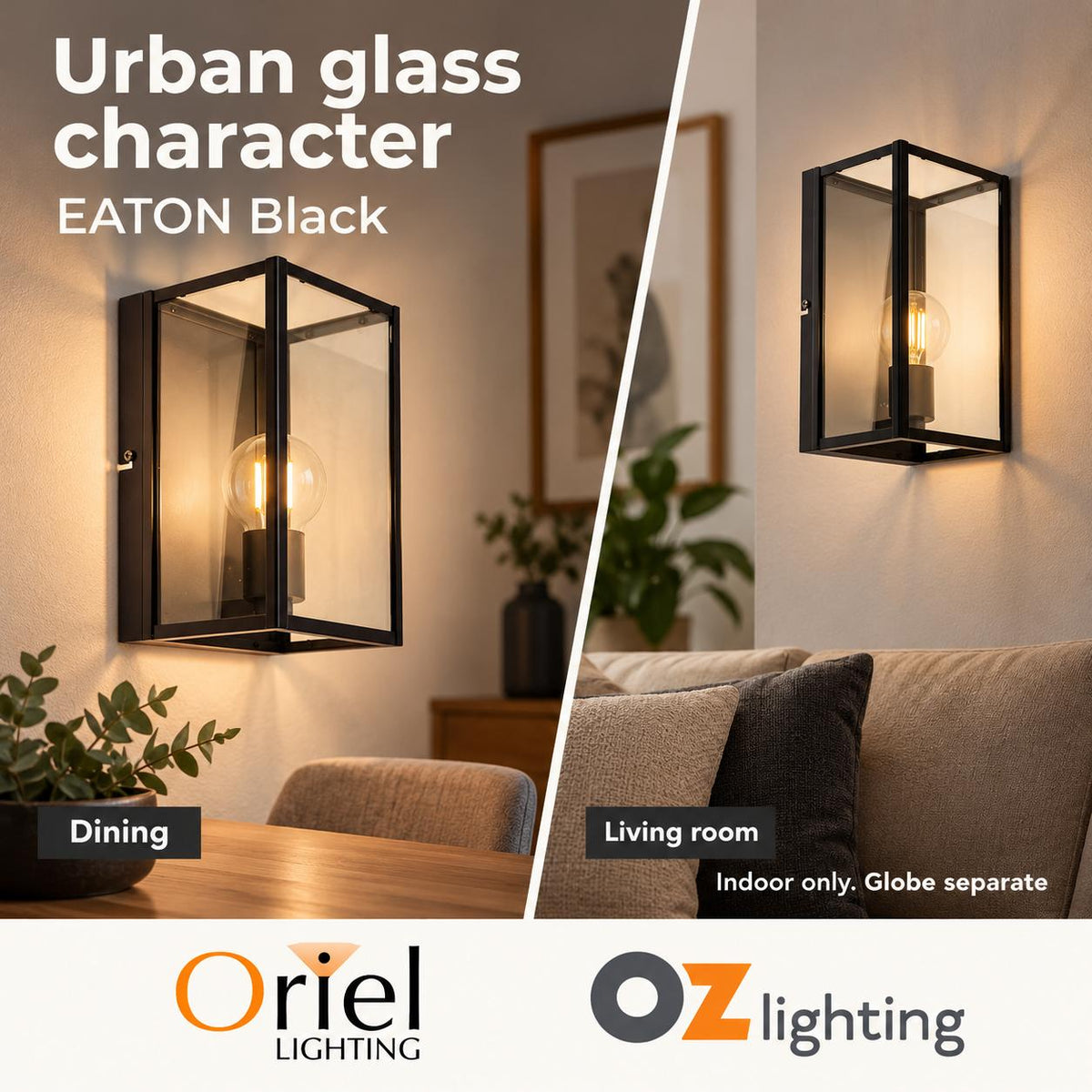 Oriel EATON Wall Light - Urban Retro Interior, with Clear Glass-Oriel Lighting-Ozlighting.com.au
