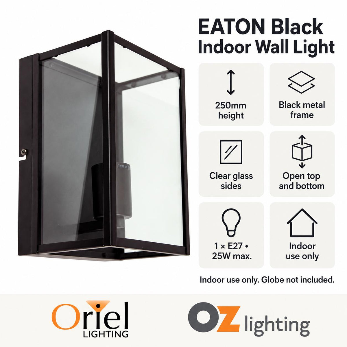 Oriel EATON Wall Light - Urban Retro Interior, with Clear Glass-Oriel Lighting-Ozlighting.com.au