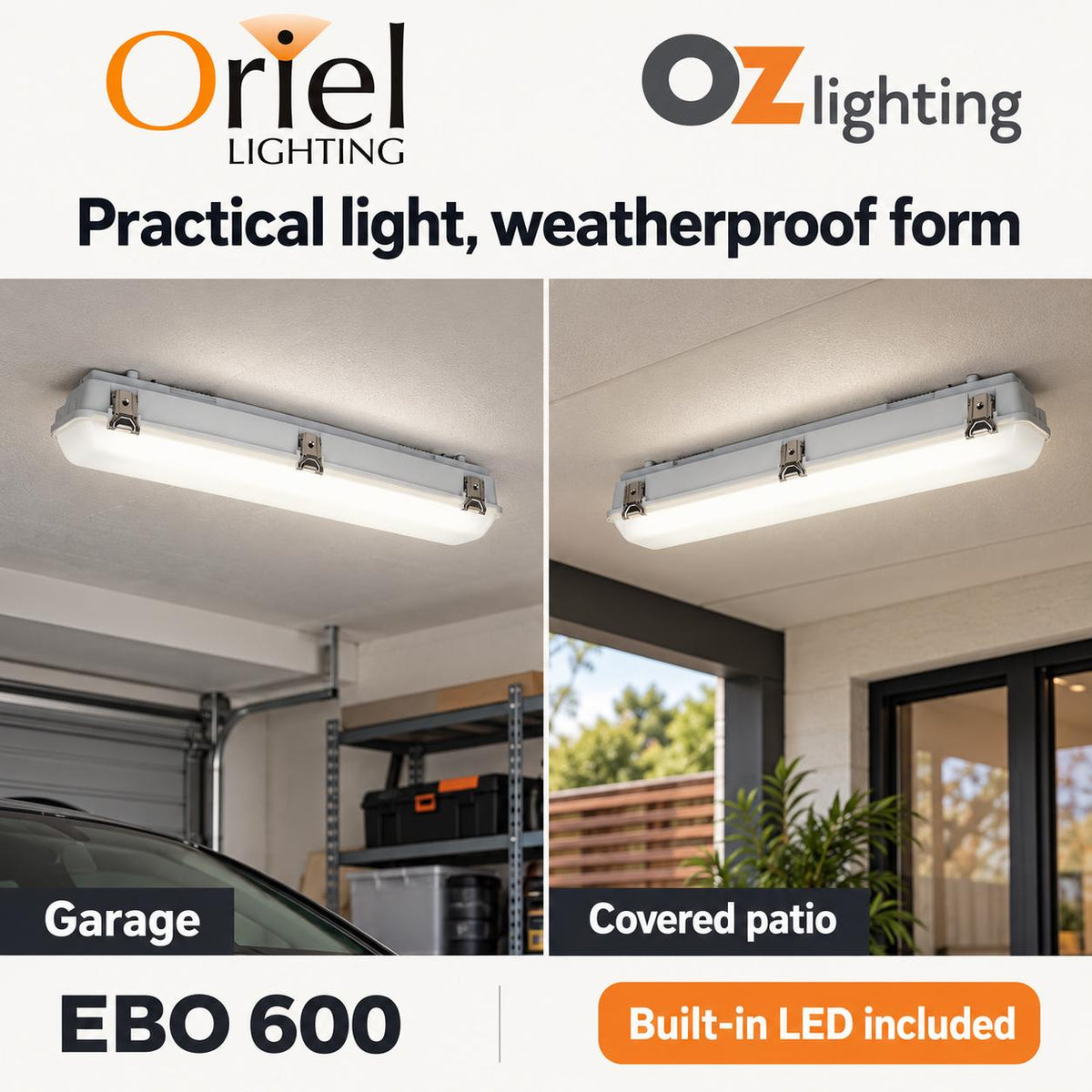 Oriel EBO Outdoor LED Batten Light - Weatherproof, IP66 4000K-Oriel Lighting-Ozlighting.com.au