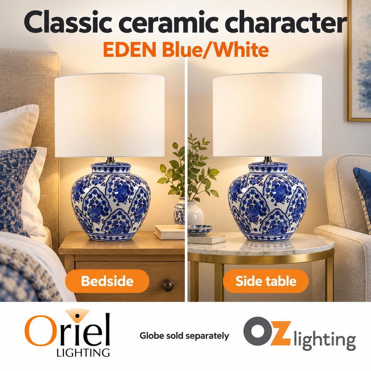 Oriel EDEN Table Lamp - Chinese Ceramic-Oriel Lighting-Ozlighting.com.au