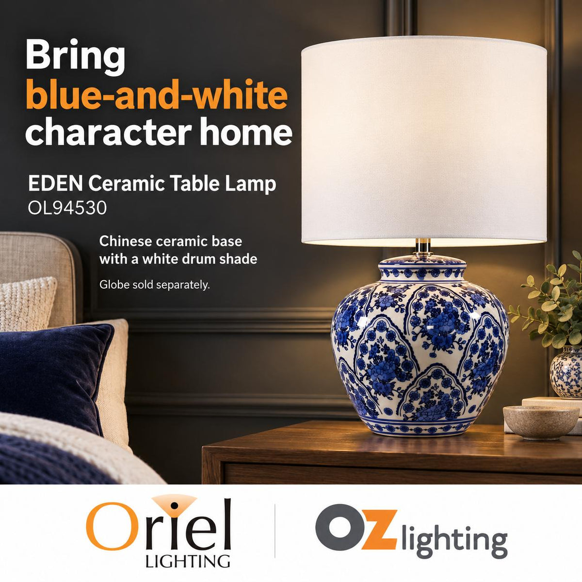 Oriel EDEN Table Lamp - Chinese Ceramic-Oriel Lighting-Ozlighting.com.au
