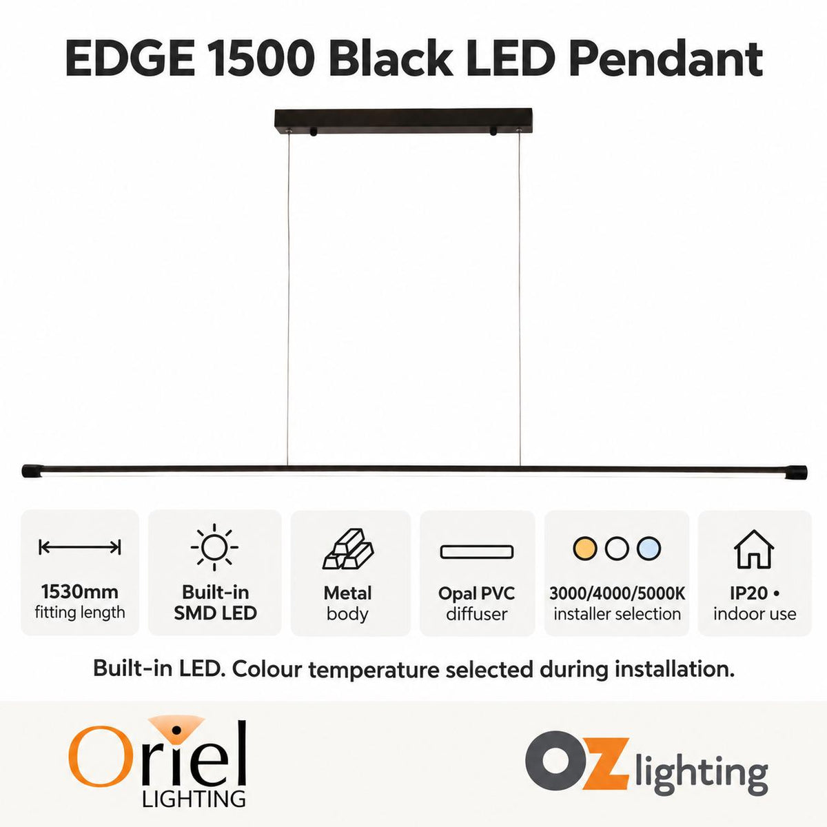 Oriel EDGE LED Pendant - 1 Light Slimiline-Oriel Lighting-Ozlighting.com.au