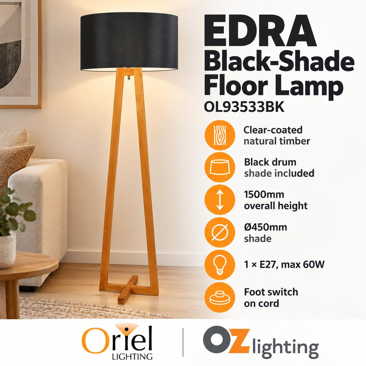 Oriel EDRA Floor Lamp - Scandinavian Style-Oriel Lighting-Ozlighting.com.au
