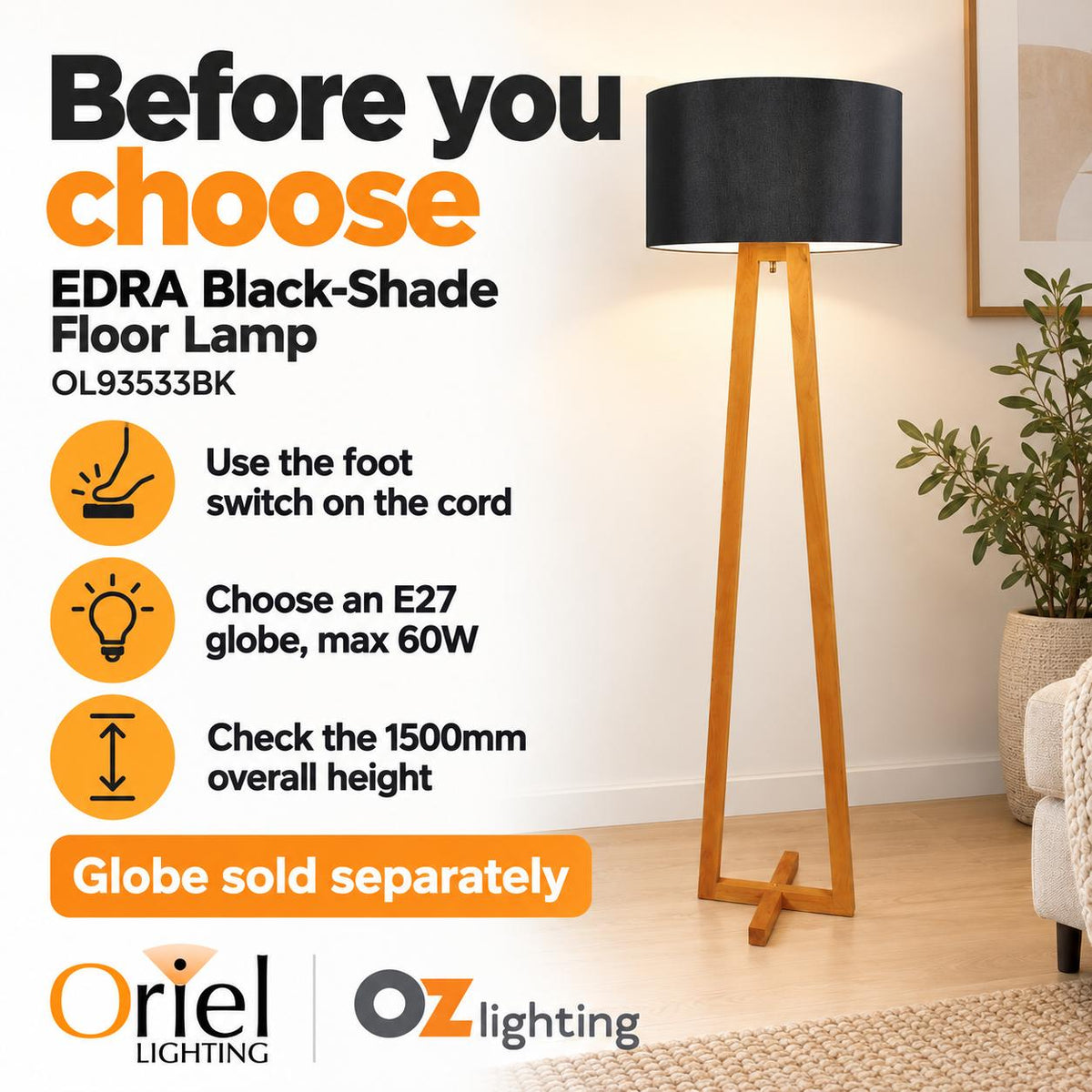 Oriel EDRA Floor Lamp - Scandinavian Style-Oriel Lighting-Ozlighting.com.au