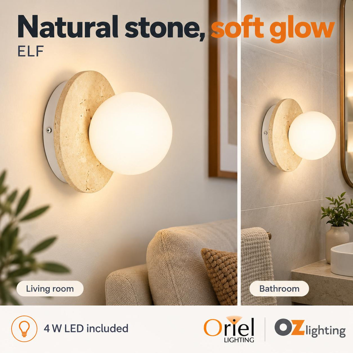 Oriel ELF Wall Light - Travertine Opal Glass-Oriel Lighting-Ozlighting.com.au