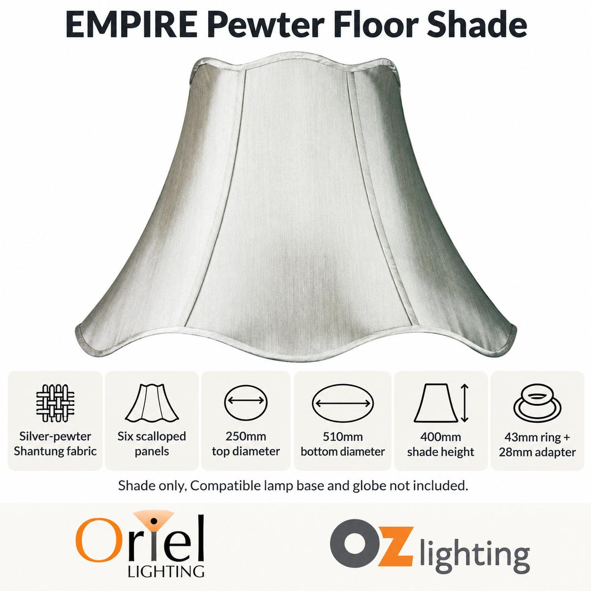 Oriel EMPIRE Lamp Shade - Large Shantung Floor-Oriel Lighting-Ozlighting.com.au