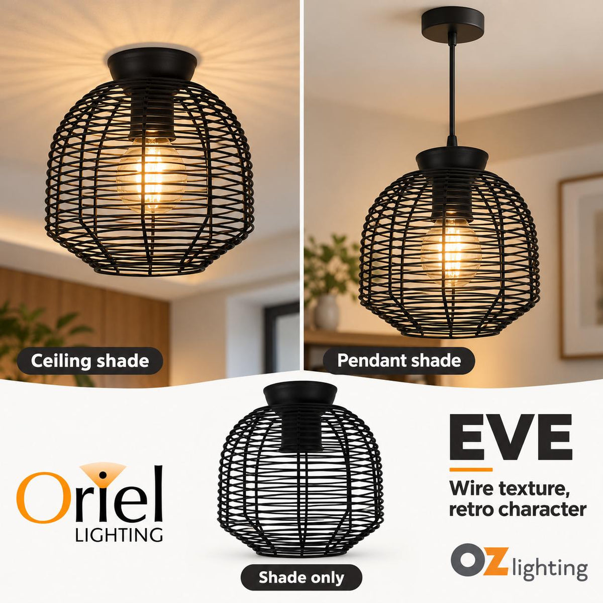 Oriel EVE DIY Batten Fix - Holder Cover Wire Retro Industrial Ceiling Light Shade Only-Oriel Lighting-Ozlighting.com.au