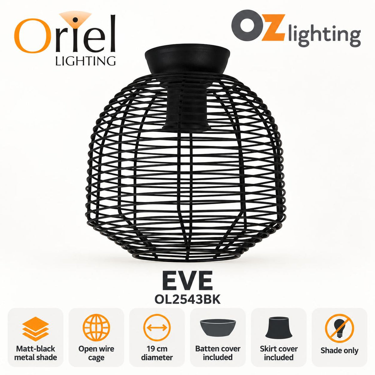 Oriel EVE DIY Batten Fix - Holder Cover Wire Retro Industrial Ceiling Light Shade Only-Oriel Lighting-Ozlighting.com.au
