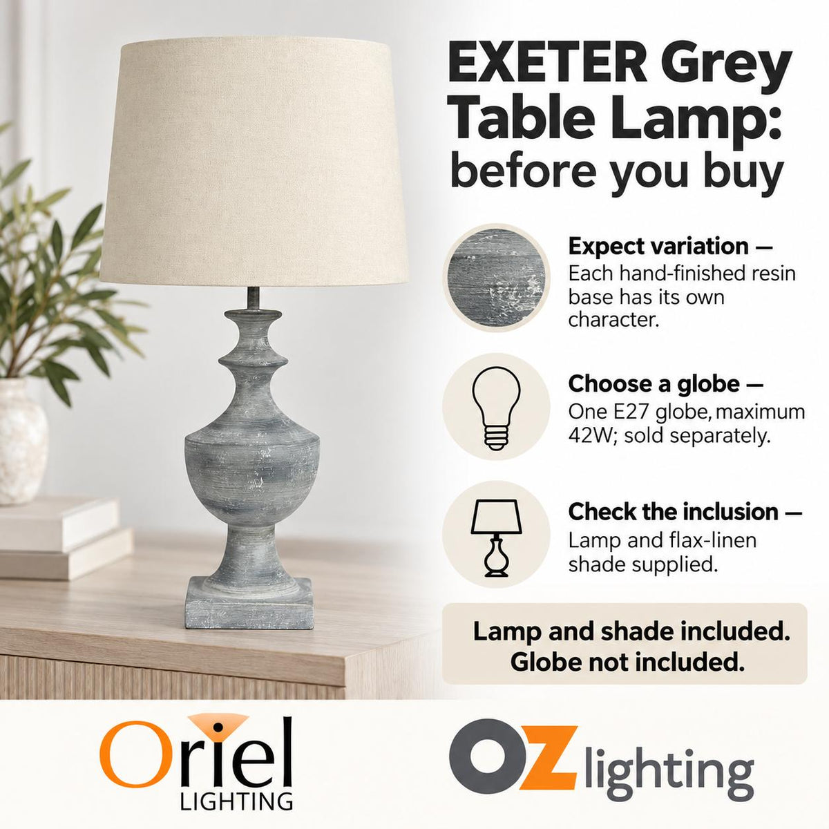 Oriel EXETER Table Lamp - Resin-Oriel Lighting-Ozlighting.com.au
