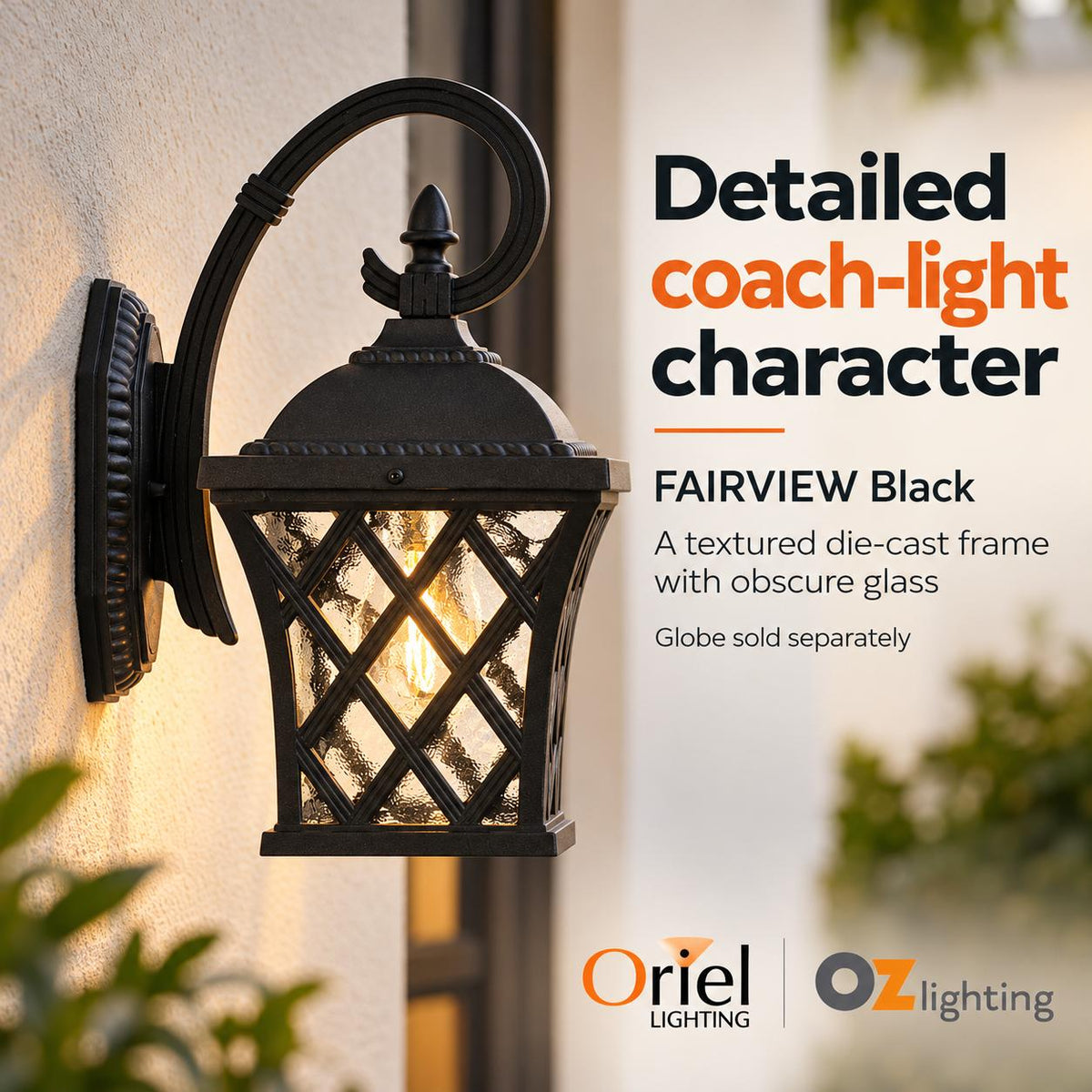 Oriel FAIRVIEW Outdoor Wall Light - 1 Light Downward Coach, IP44-Oriel Lighting-Ozlighting.com.au