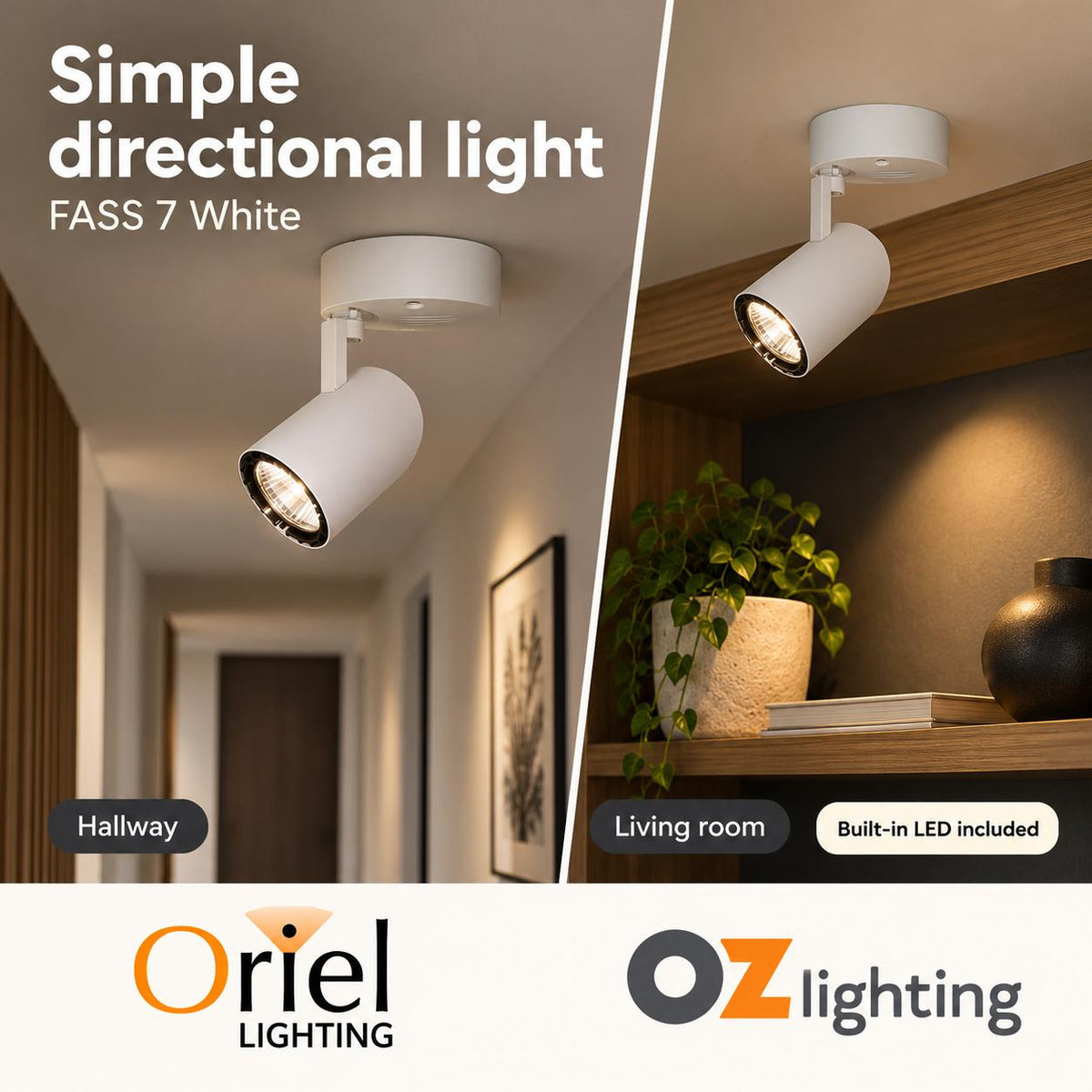 Oriel FASS 7 LED Spotlight - 7W, Surface Mounted, 4000K-Oriel Lighting-Ozlighting.com.au