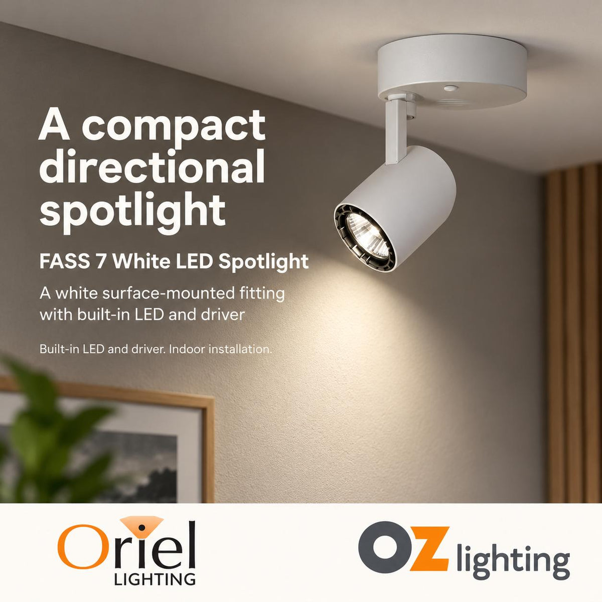 Oriel FASS 7 LED Spotlight - 7W, Surface Mounted, 4000K-Oriel Lighting-Ozlighting.com.au