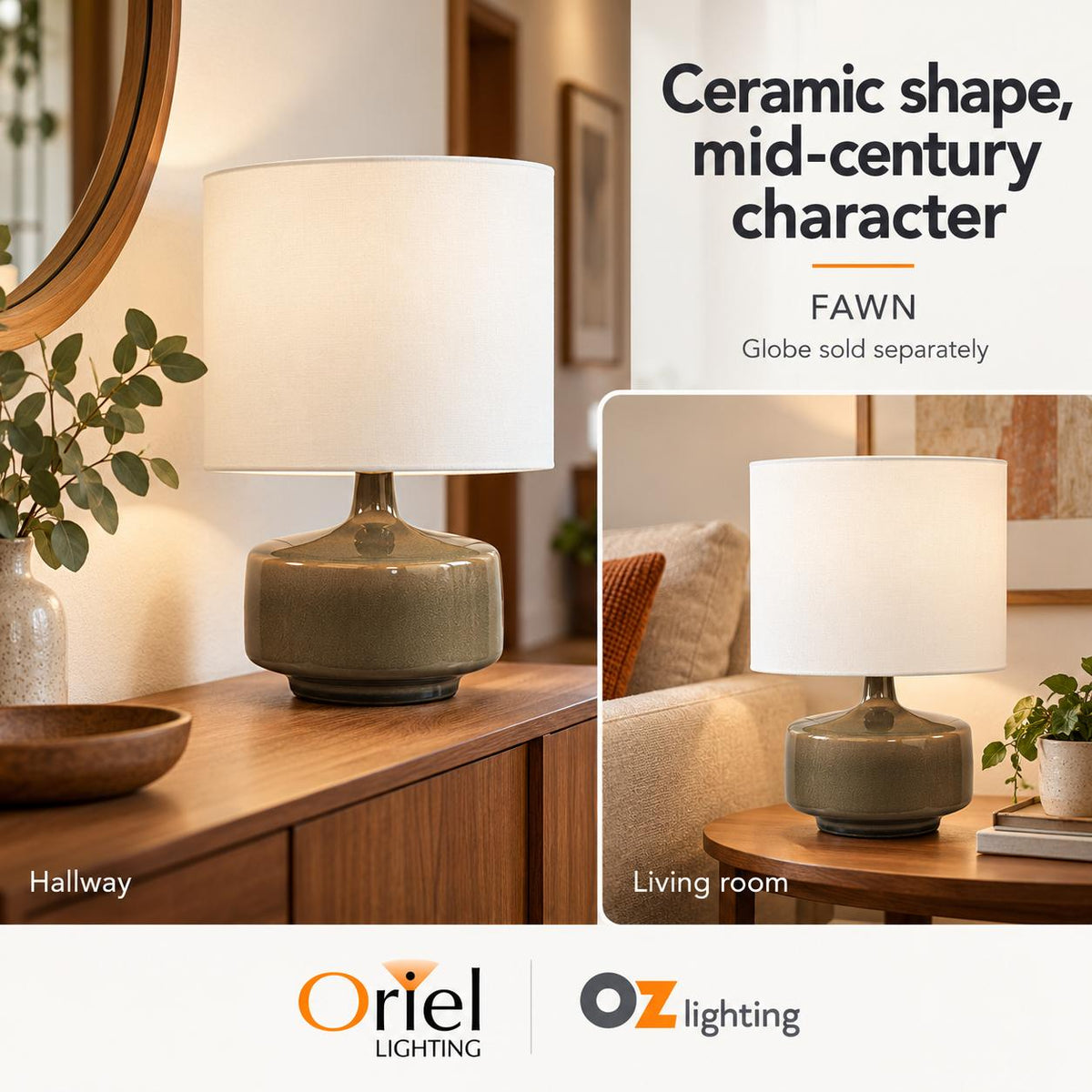 Oriel FAWN Table Lamp - Ceramic-Oriel Lighting-Ozlighting.com.au