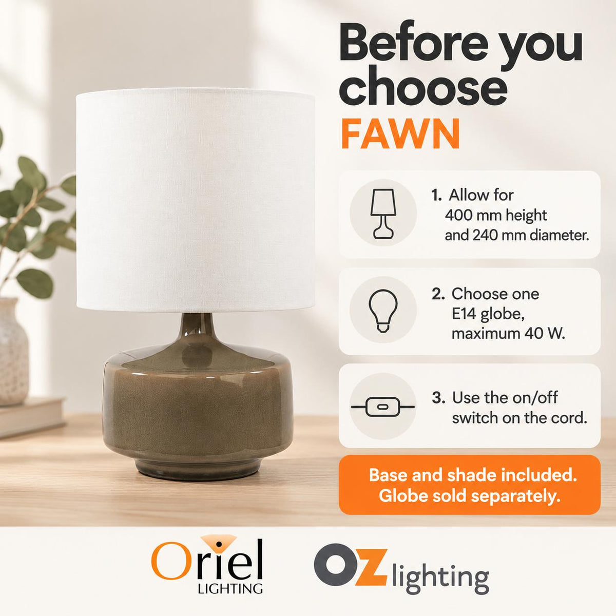 Oriel FAWN Table Lamp - Ceramic-Oriel Lighting-Ozlighting.com.au