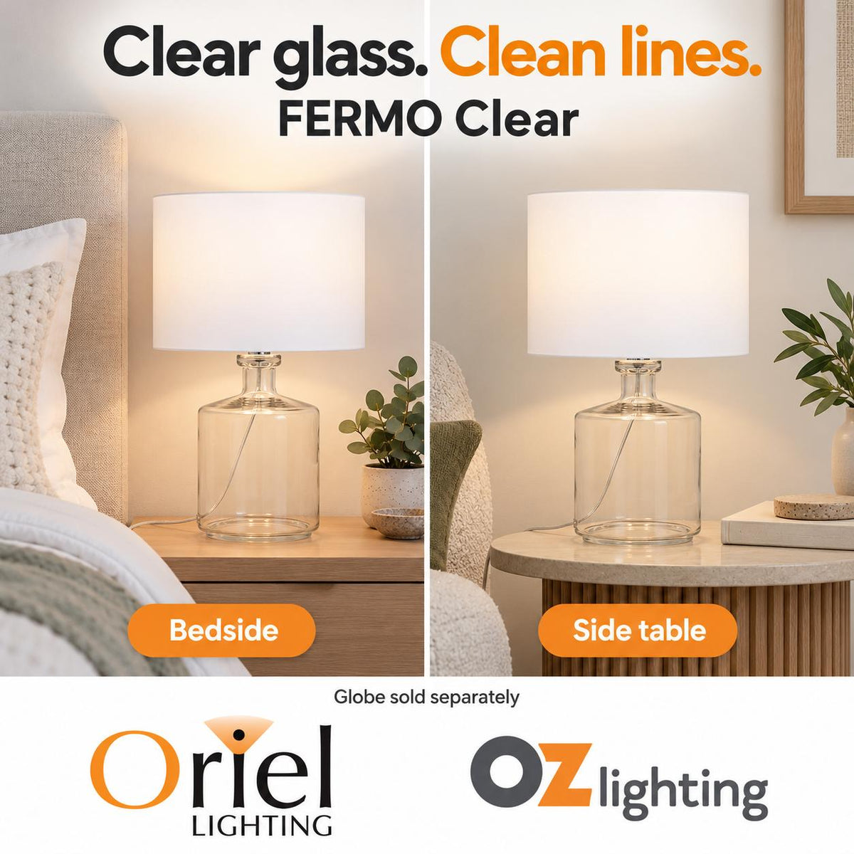 Oriel FERMO Table Lamp - Clear Glass-Oriel Lighting-Ozlighting.com.au