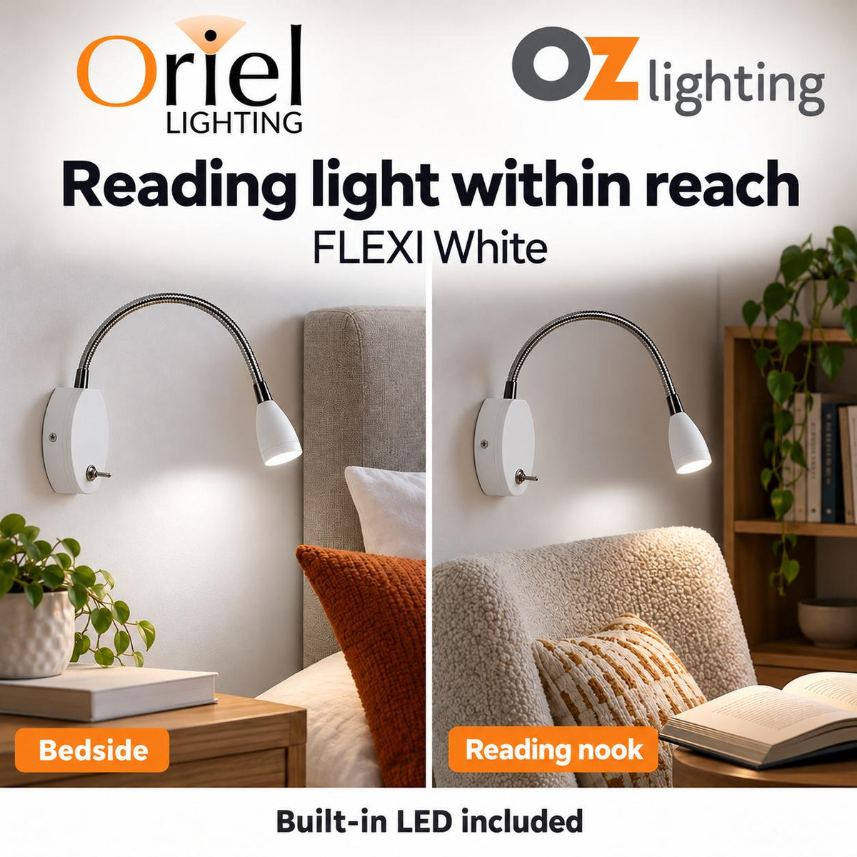 Oriel FLEXI LED Wall Light - 3W, Switched Flexible Interior, 4000K-Oriel Lighting-Ozlighting.com.au