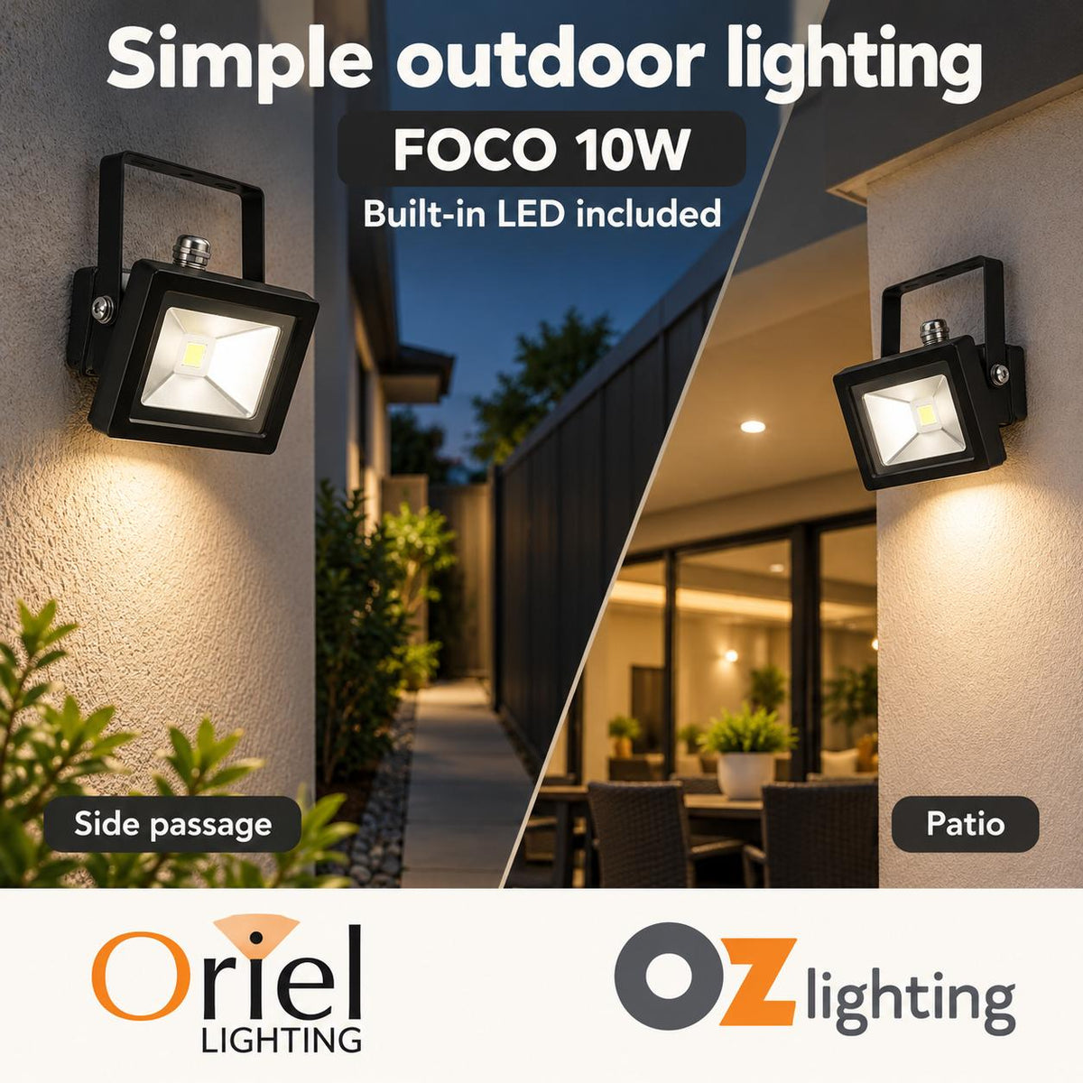 Oriel FOCO Outdoor LED Floodlight - 10W/20W, IP65, 4200K-Oriel Lighting-Ozlighting.com.au
