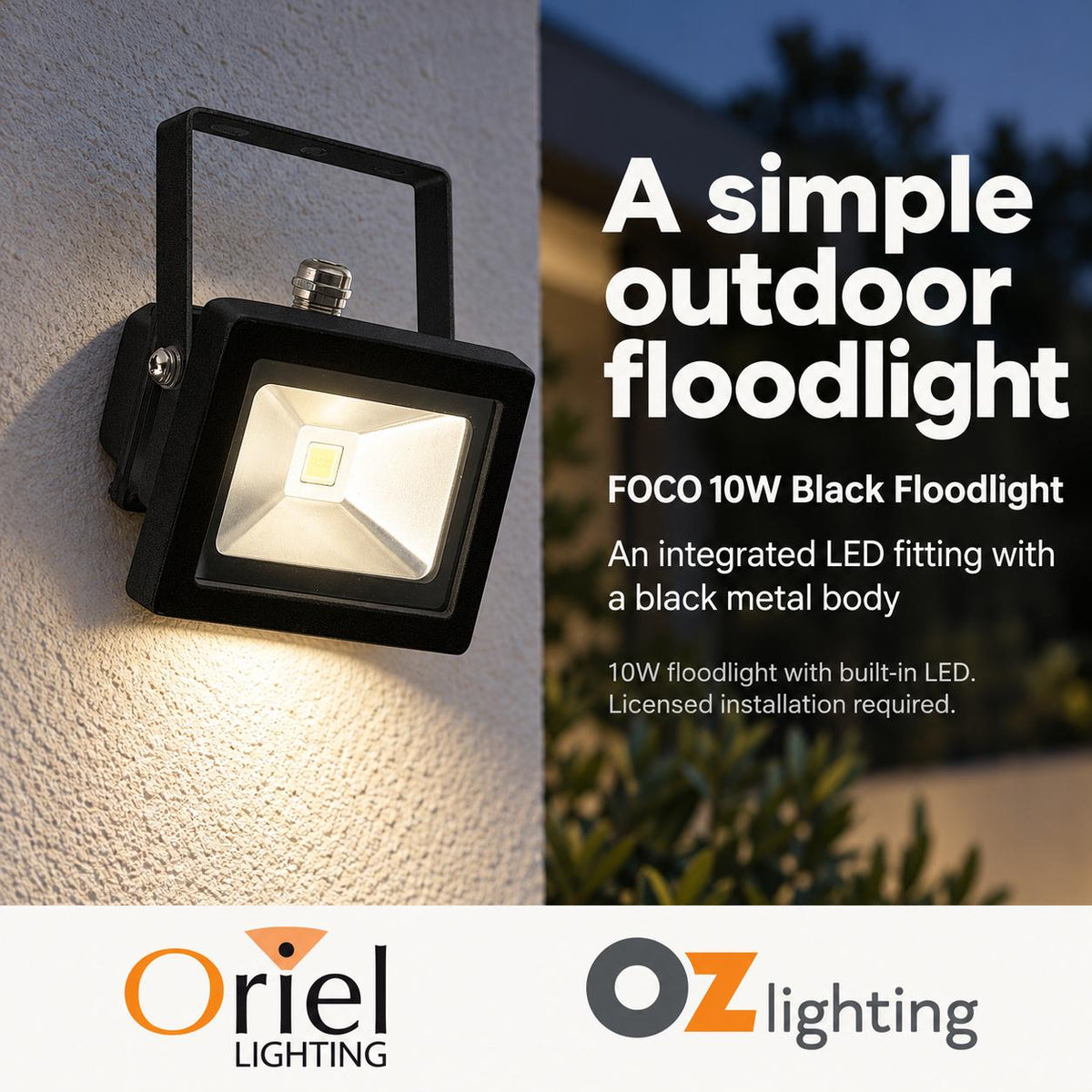 Oriel FOCO Outdoor LED Floodlight - 10W/20W, IP65, 4200K-Oriel Lighting-Ozlighting.com.au