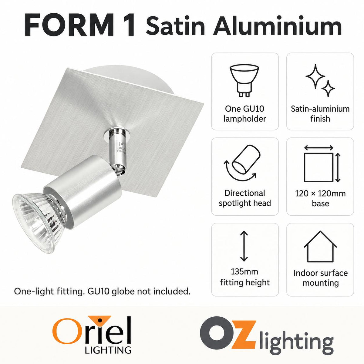 Oriel FORM Spotlight - Dimmable Surface Mounted Adjustable Indoor Aluminium-Oriel Lighting-Ozlighting.com.au