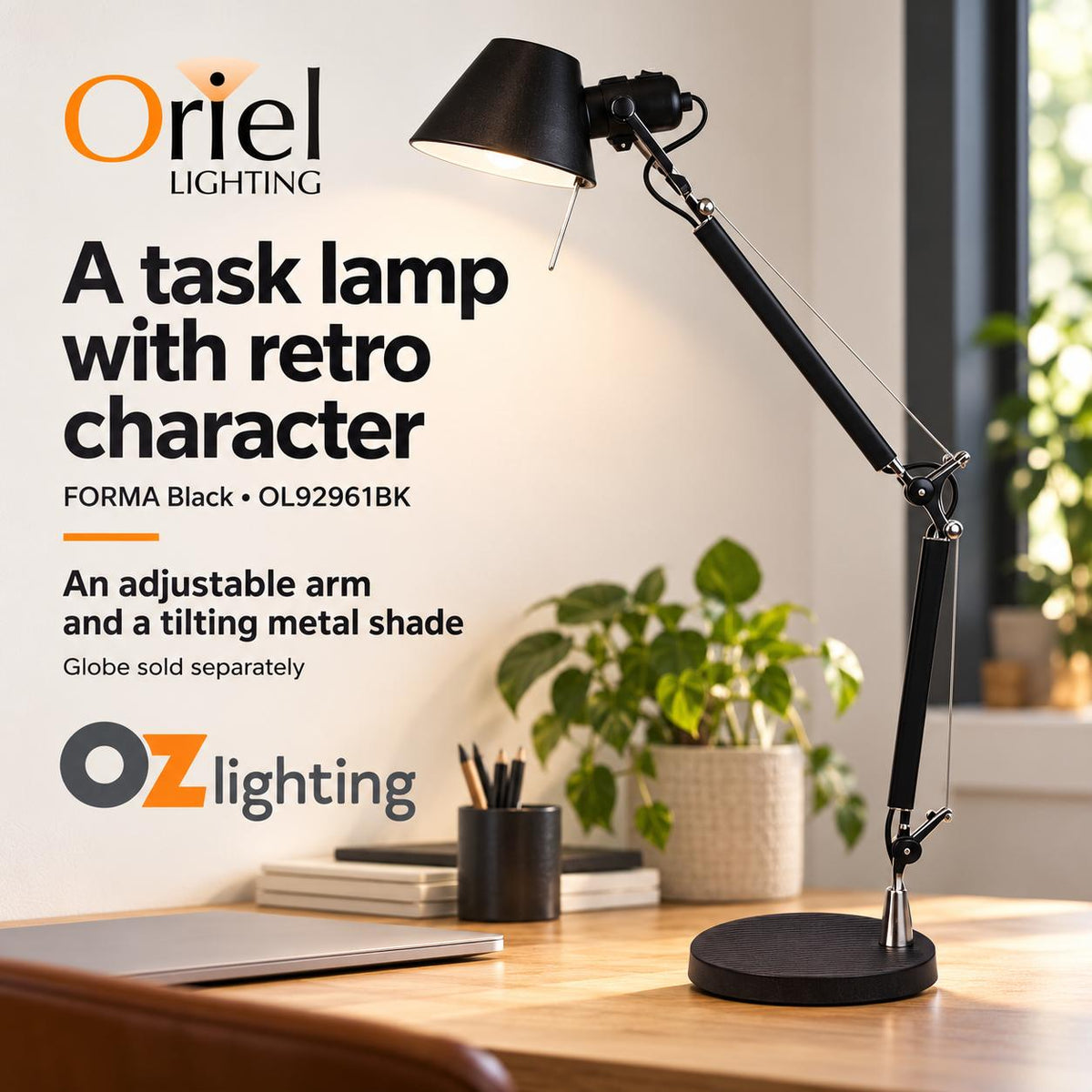 Oriel FORMA Desk & Table Lamp - Retro Styled Adjustable-Oriel Lighting-Ozlighting.com.au